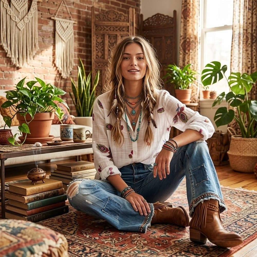 Fig and Flower Anthrolopologie Boho White Embroidered Button Down Shirt M